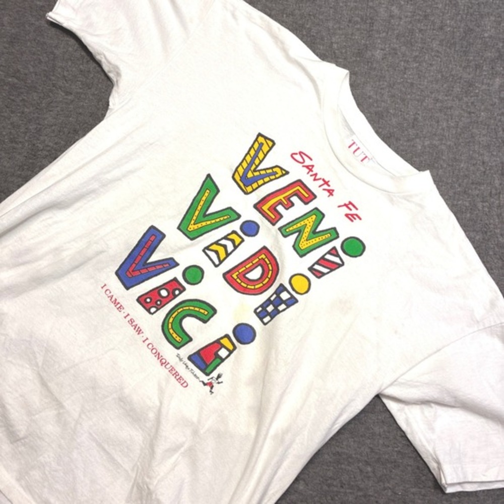 TUT Veni Vidi Vici T-Shirt Mens XL White Vintage Santa Fe‎ Graphic USA Made